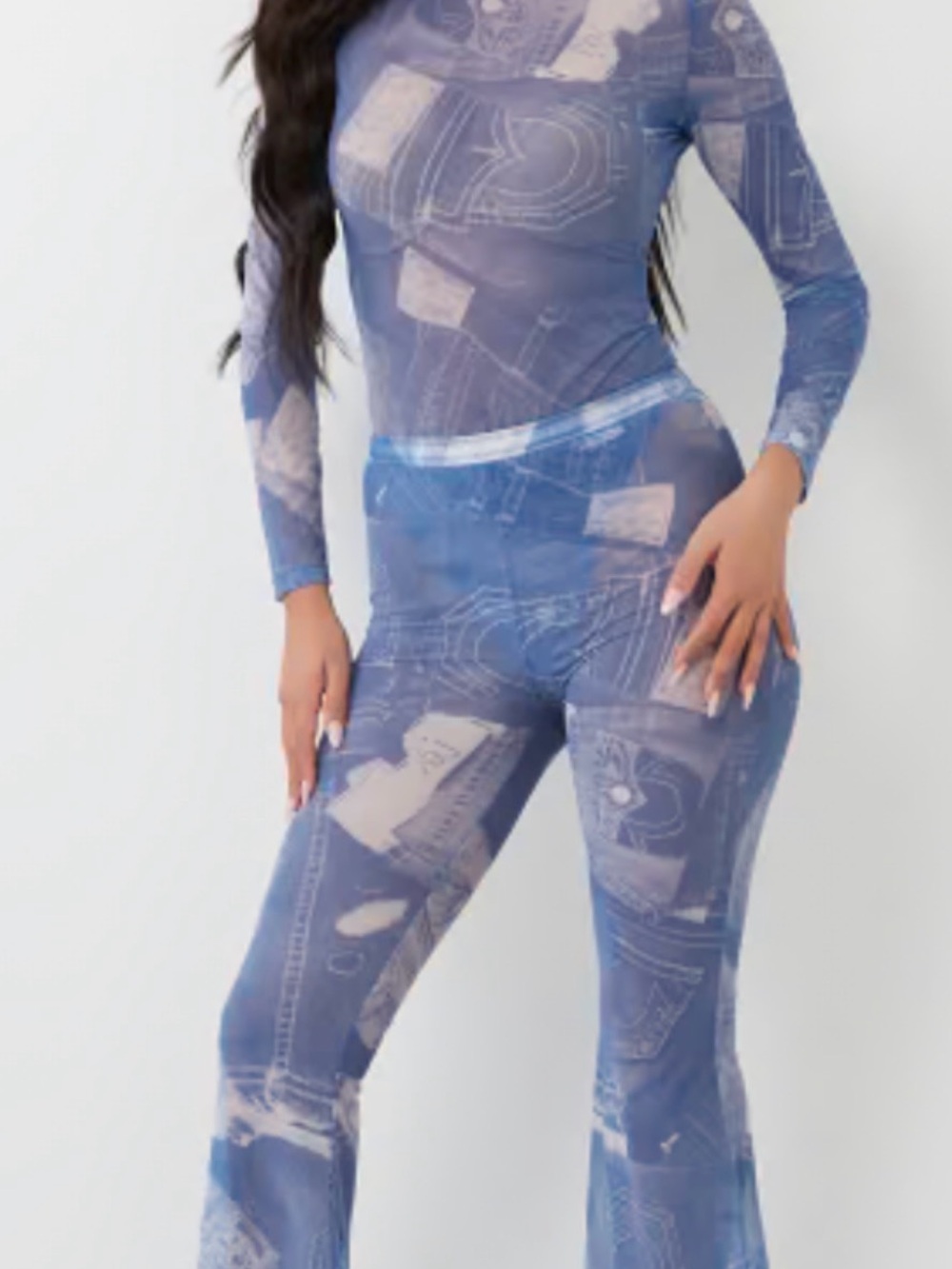 True Religion sheer denim print flare pants